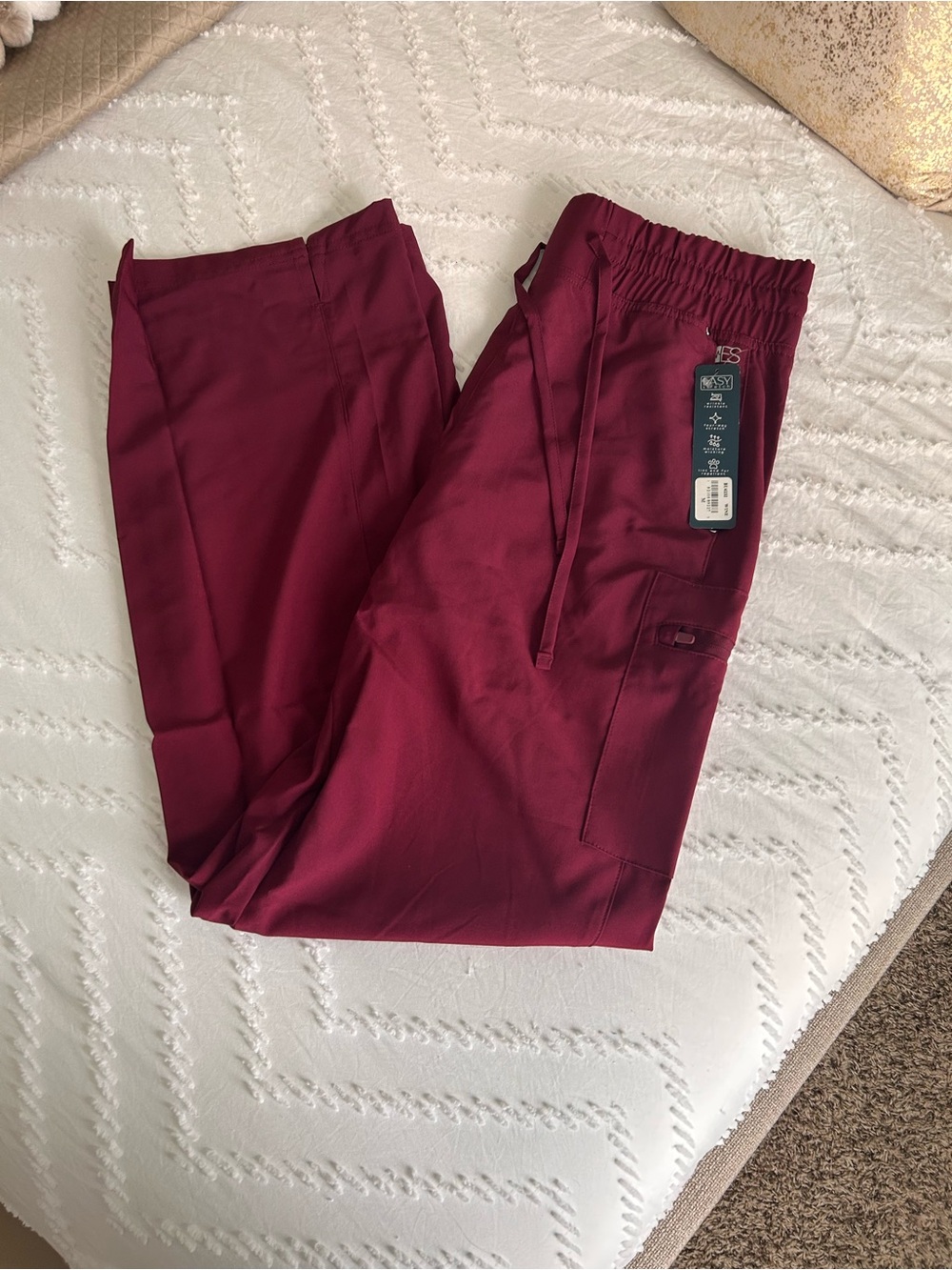 Women's Drawstring Cargo Scrub Pants Wine Red